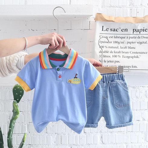 Children's Comfortable Simple Polo Jeans Set